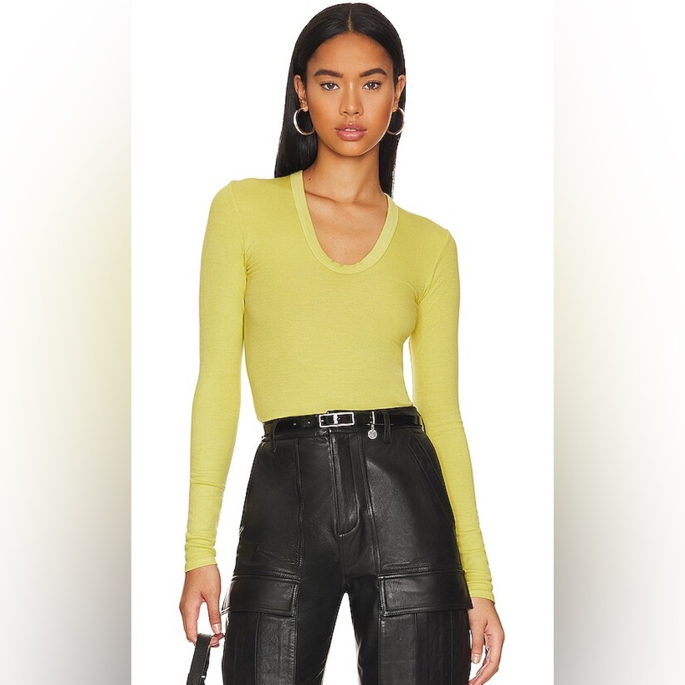 NWT Enza Costa Knit Long Sleeve Fitted U Top in Acid Large
